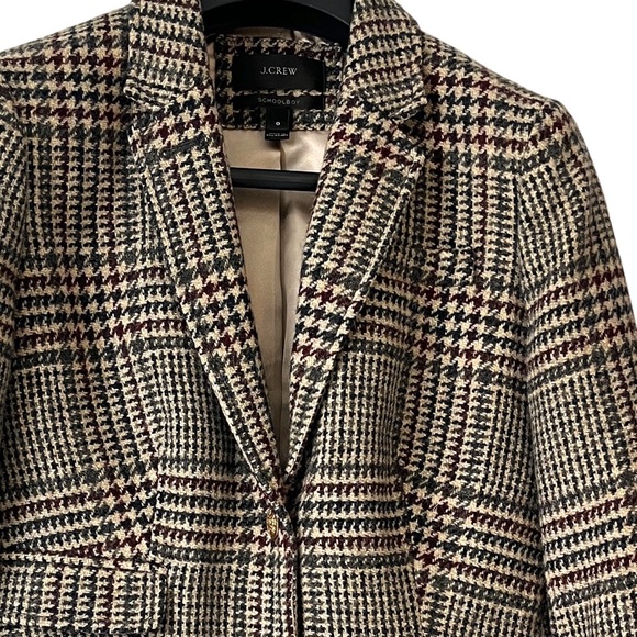 J. Crew Jackets & Blazers - J.Crew Schoolboy Blazer Plaid Wool Brown Tan Gold Buttons Women’s Size 0